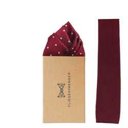 Krawatte und Einstecktuch Set "Strick" Rot